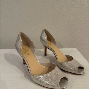 kate spade Silver Glitter Peep-Toe D'Orsay Heels